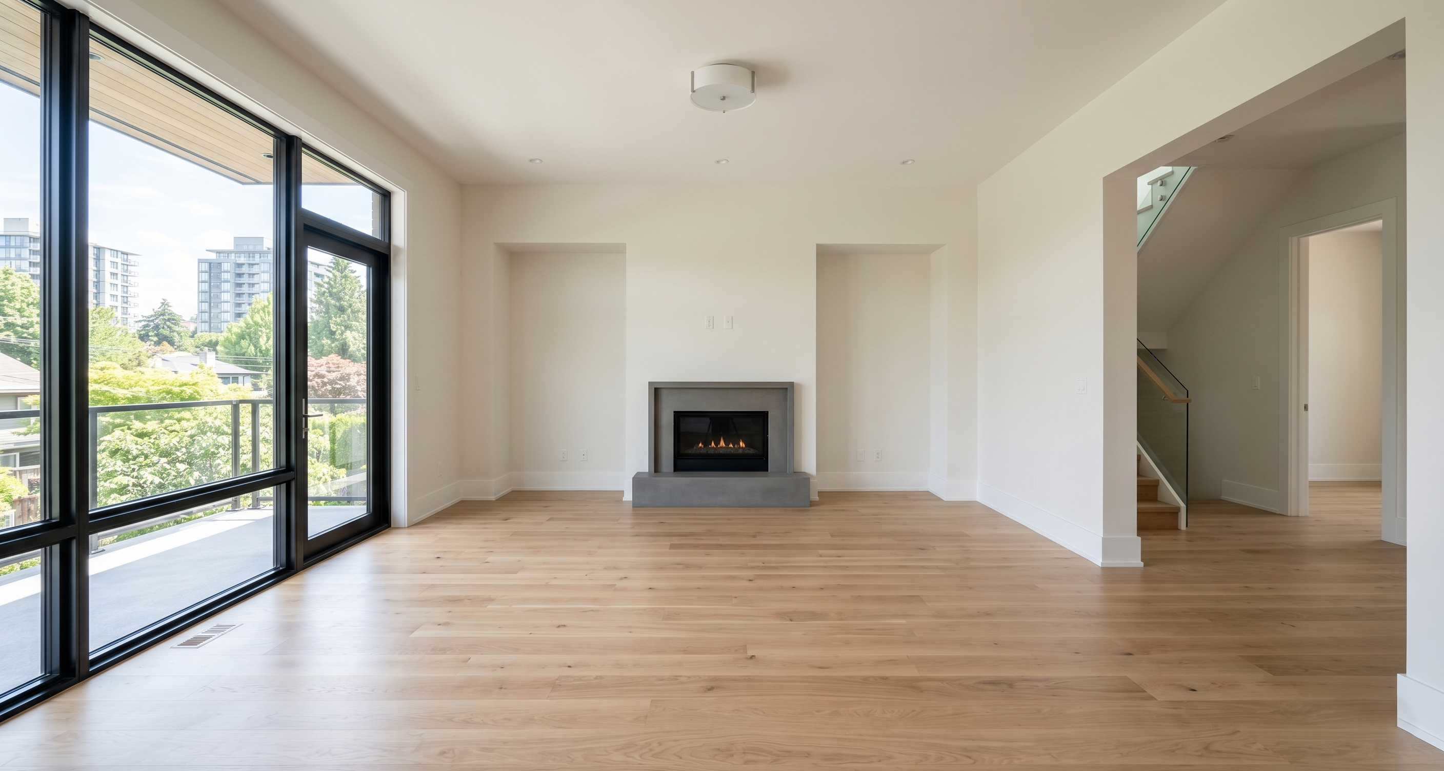 Vacant dining area before virtual staging.