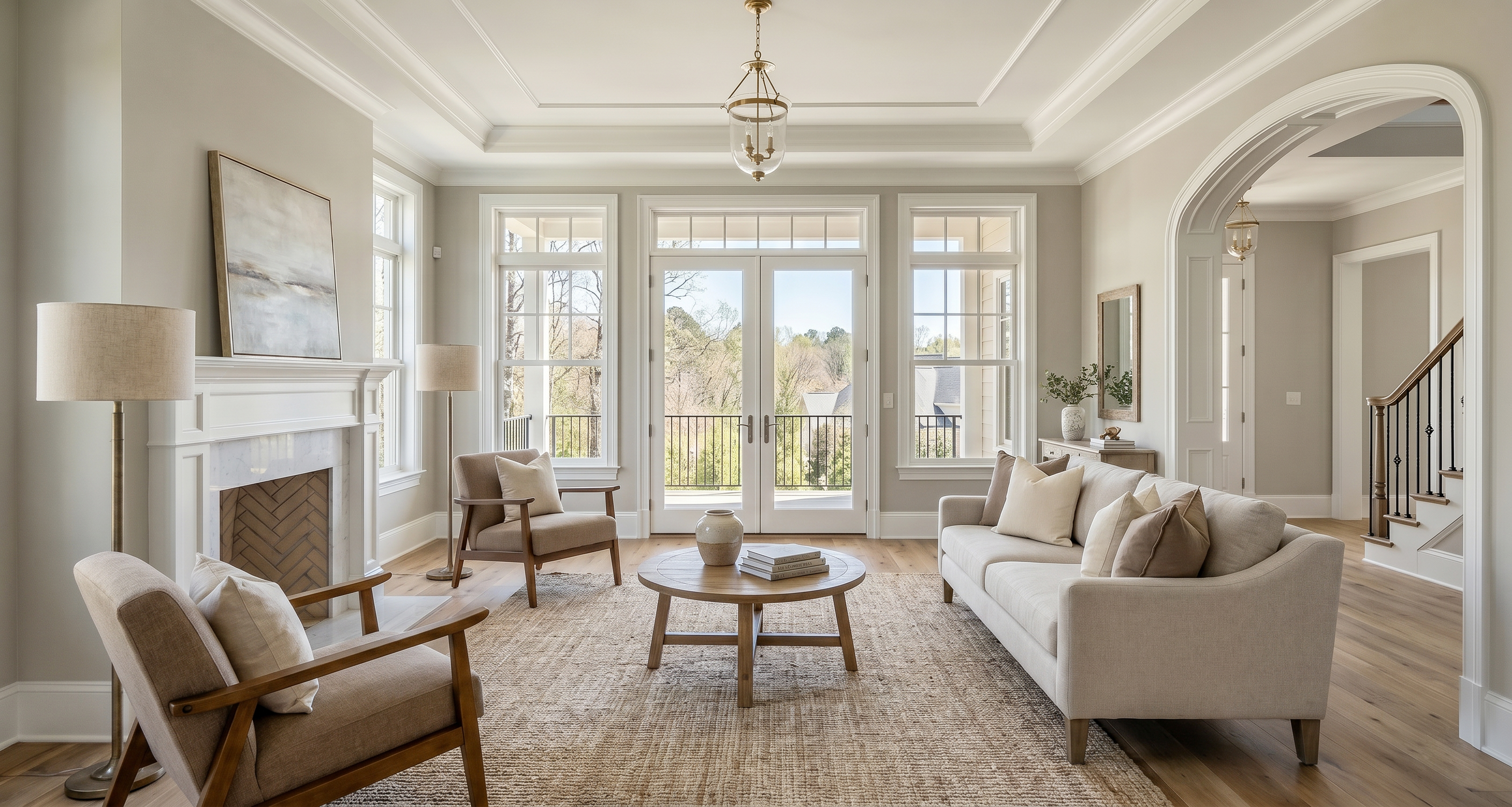 Living room after virtual staging for a listing-ready presentation.